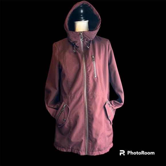 Calvin Klein Women's Burgundy Hooded Coat Jacket Medium Full Zipper Windbreaker - Picture 7 of 15